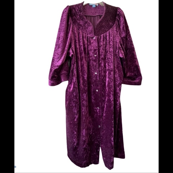 Moonbeams PURPLEE Robe House Coat crushed velvet snap front Size XXL. - Picture 1 of 14
